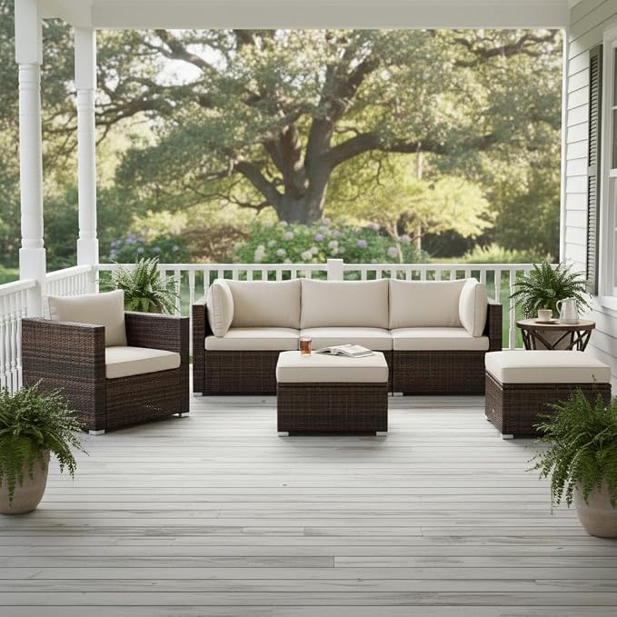 Tangkula 6 Pieces Wicker Patio Furniture Set, PE Rattan Outdoor Sectional - Image 3