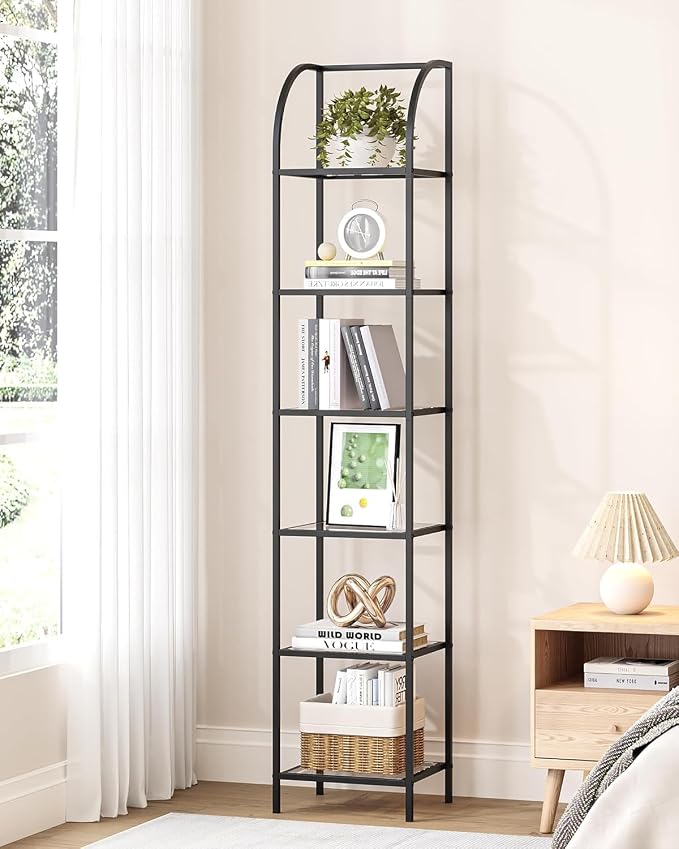 Hzuaneri Bookcase Bookshelf, Tempered Glass Arched Bookshelf - Image 8