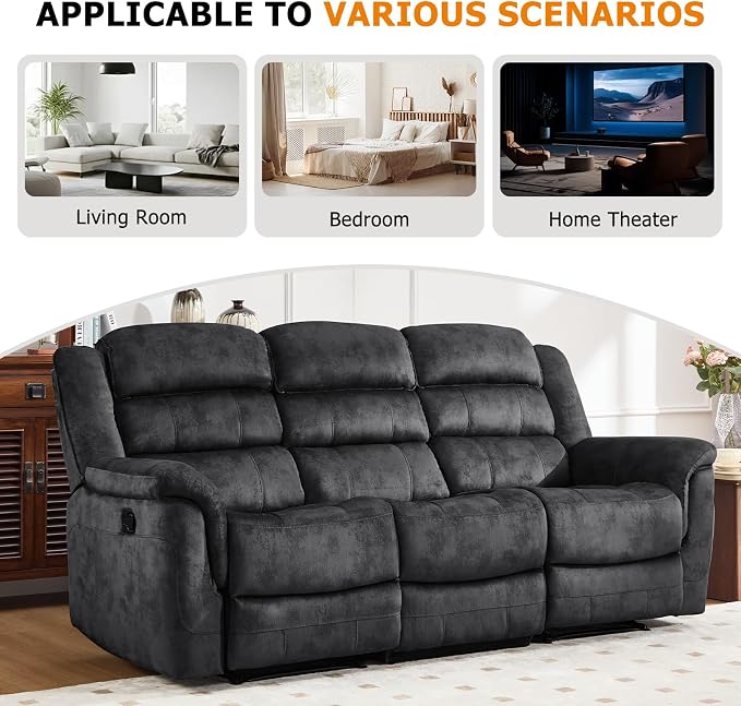 EBELLO 3 Pieces Reclining Living Room Set, Overstuffed Soft Fabric Manual - Image 3