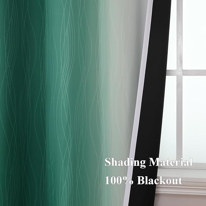 Estelar Textiler Green and Greyish White Ombre Blackout Curtains 54 Inch Length - Image 5