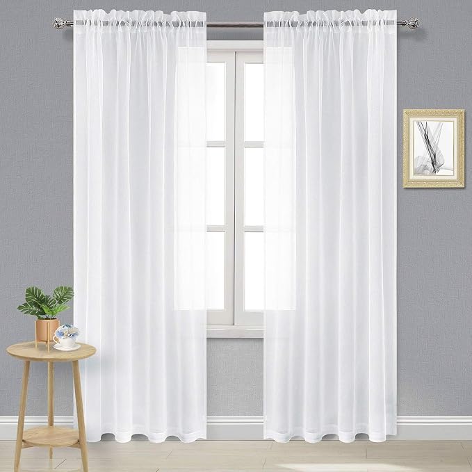 DWCN Sheer White Curtains 102 inches Long, Elegant Living Room Voile Window by DWCN