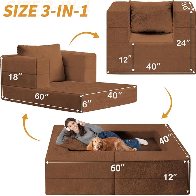 Futon Sofa Bed with Pillow, 3-in-1 Sleeper Sofa Bed with Removable Cover - Image 3