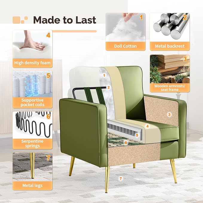 VINGLI Modern PU Leather Accent Chair, Single Sofa Chair - Image 5