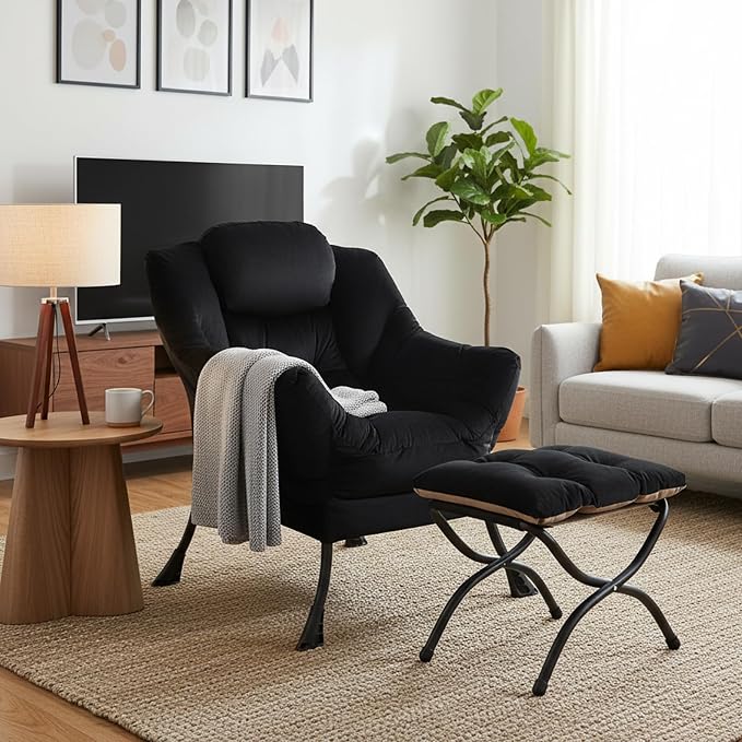 Welnow Lazy Chair with Ottoman, Modern Accent Chair with Armrests and a Side - Image 9
