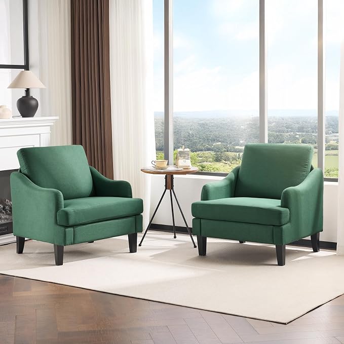VINGLI Linen Fabric Accent Chairs Set of 2, Comfy Sofa Chair Living Room by VINGLI