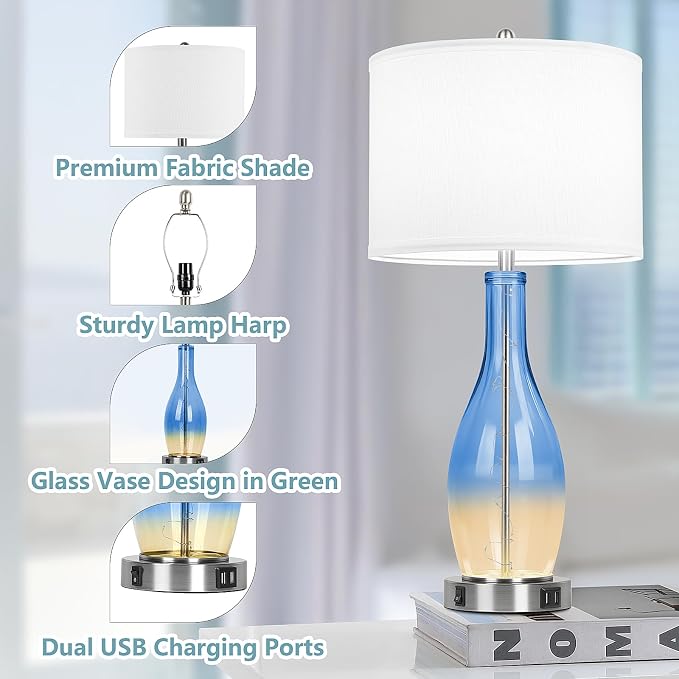 BesLowe 26in Tall Glass Table Lamps Set of 2 - Image 6