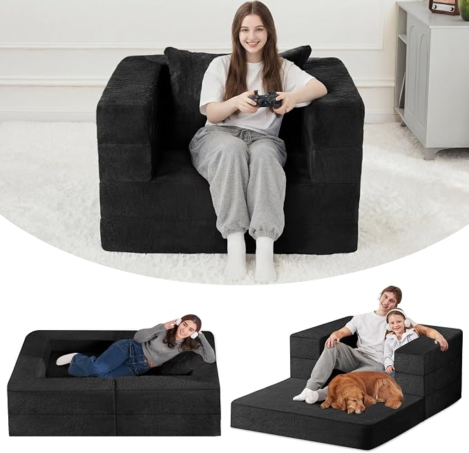 Futon Sofa Bed with Pillow, 3-in-1 Sleeper Sofa Bed with Removable Cover by Cansunna
