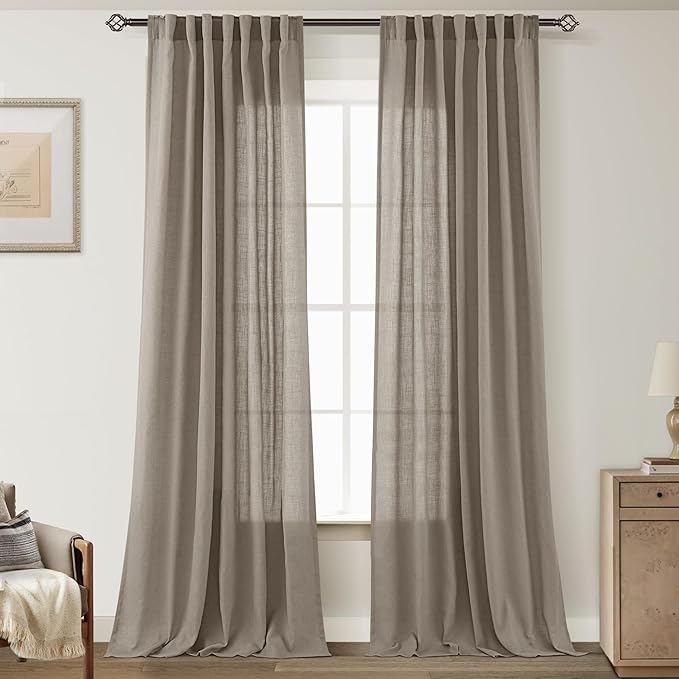 Taupe Linen Curtains 90 inches Long by Jolilight