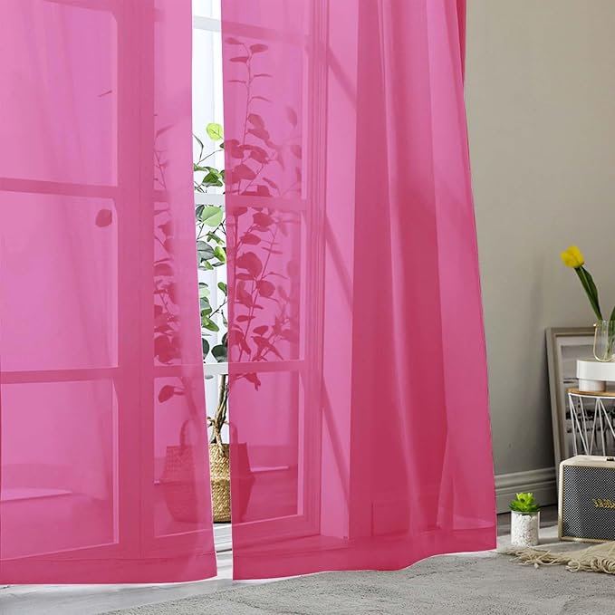 Hot Pink Sheer Curtains for Bedroom Living Room 45 Inch Length 2 Panels - Image 8