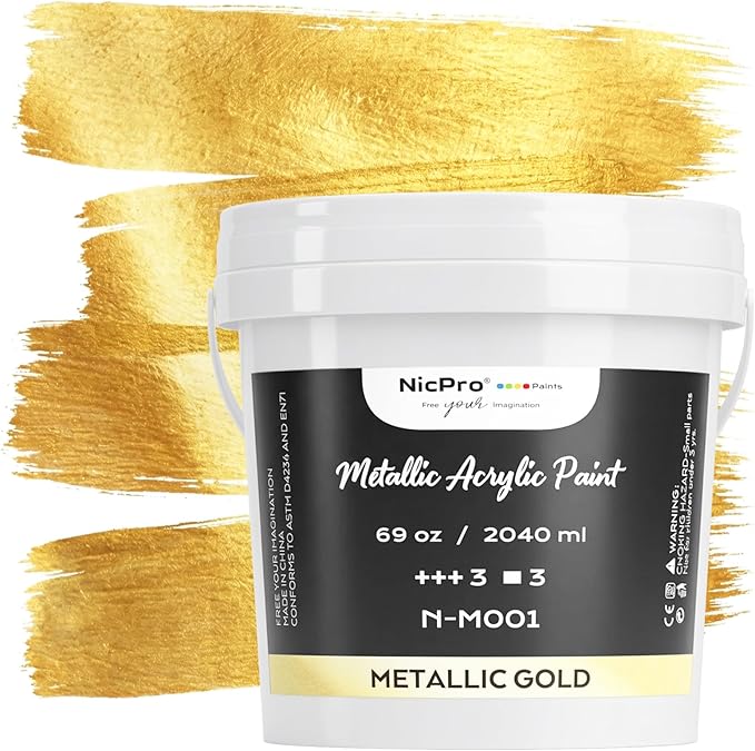 Nicpro Metallic Gold Acrylic Paint, 69oz/2040ml Large Gold Leaf Paint, Non Toxic by Nicpro