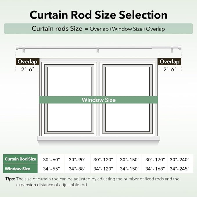 Extra Long Curtain Rods for Windows 32 to 170 Inch, 1 Inch White Heavy Duty - Image 4