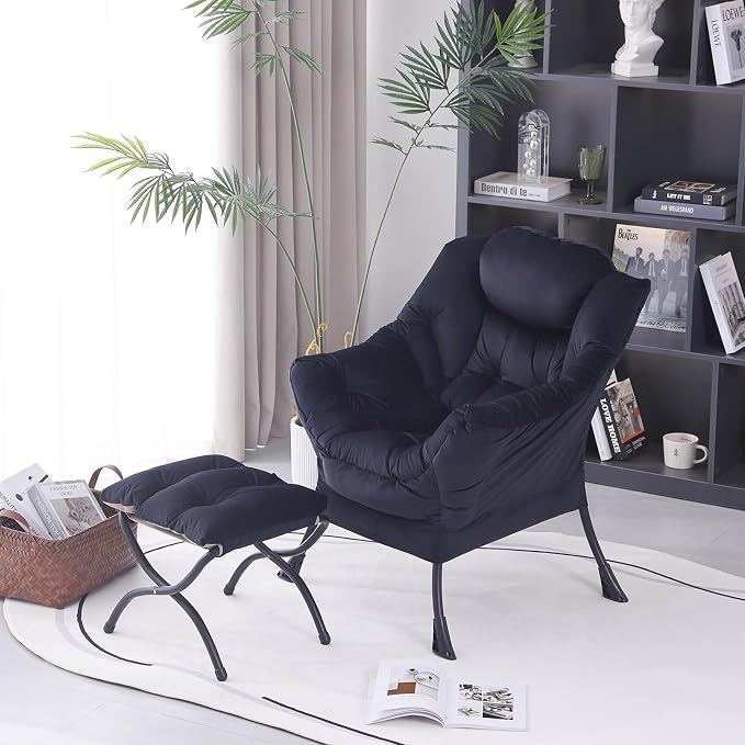 MBOOYOME Lazy Chair with Folding Ottoman, Modern Accent Lounge Armchair with - Image 4