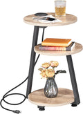 BEWISHOME Round End Table with Charging Station, Side Accent Table with 3-Tier by BEWISHOME