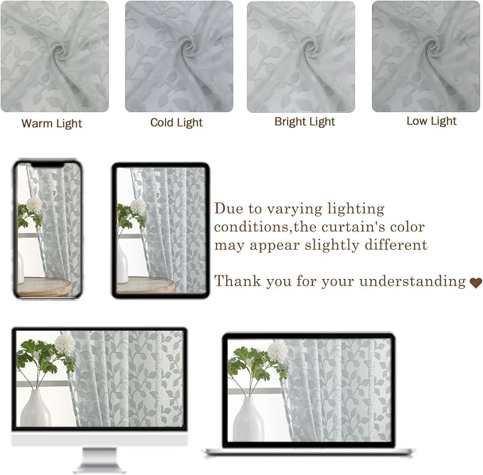 Chyhomenyc Light Grey Sheer Curtains 63 Inch Length 2 Panels Set, Light - Image 7