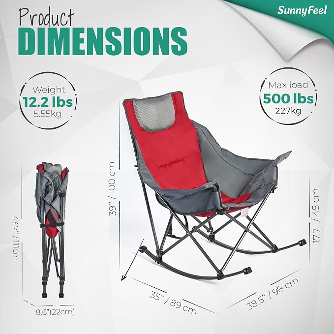 SUNNYFEEL Oversized Rocking Camping Chair 2 Pack, Fully Padded Patio Chair - Image 3