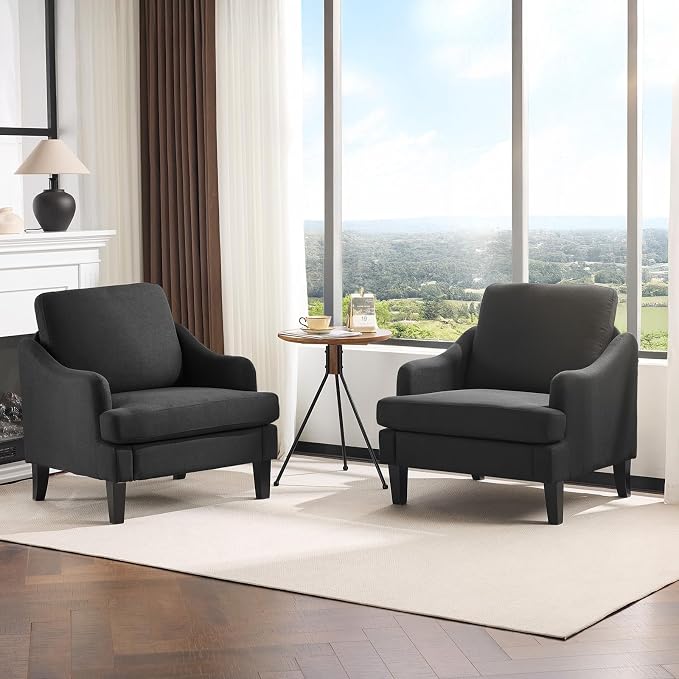 VINGLI Linen Fabric Accent Chairs Set of 2, Comfy Sofa Chair Living Room by VINGLI