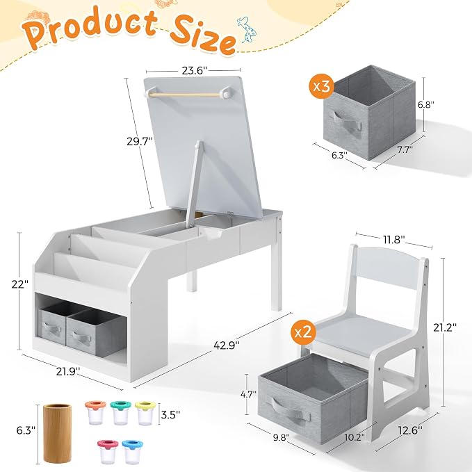 5-in-1 Kids Art Table and Chairs, Toddler Table and Chair Set, Craft Play Desk - Image 3