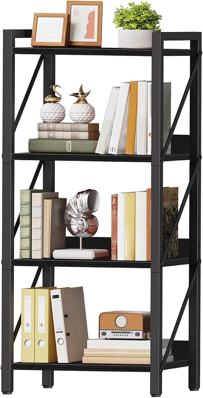 HOOBRO Bookshelf, 4-Tier Industrial Bookcase, Book Shelf Storage Organizer by HOOBRO