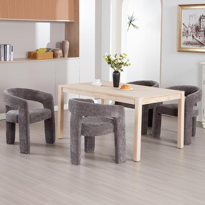 Modern Chenille Dining Chairs Set of 6, Upholstered Barrel Chairs - Image 7