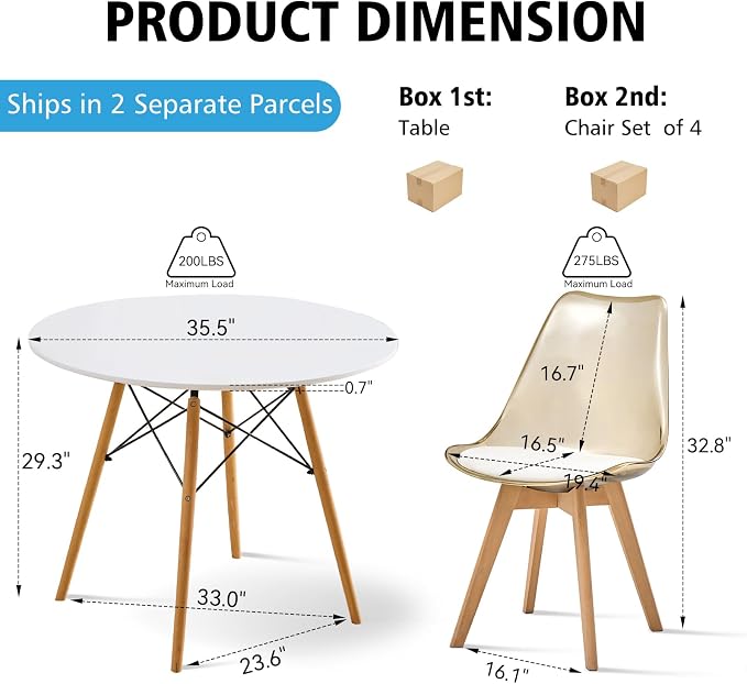 5-Piece Round Dining Table Set, Small Kitchen Table Chairs Set of 4 Space - Image 2