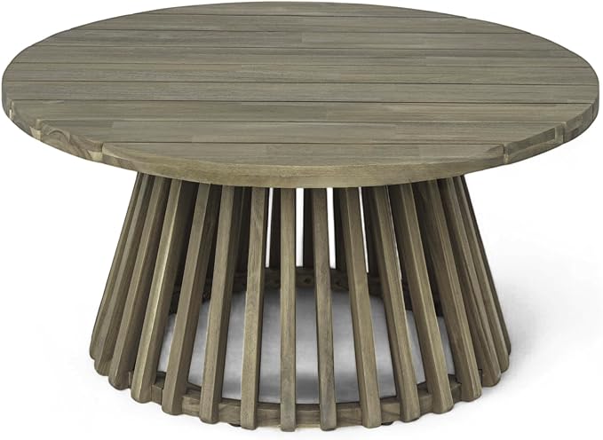 Merax Patio Outdoor Acacia Wood Round Coffee Table - Image 3