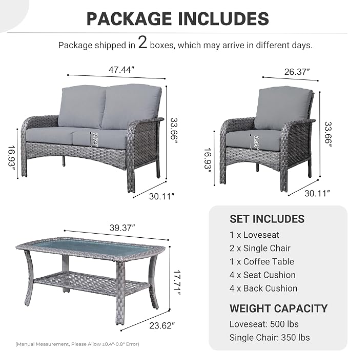ovios 4-Piece Patio Furniture Set, Outdoor Wicker Sofa - Image 8