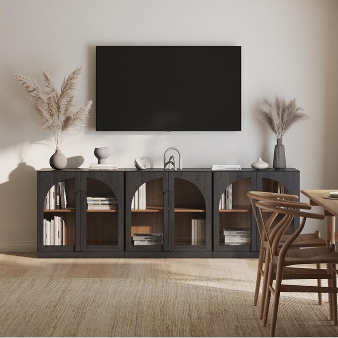 BELLEZE 2 Tier Bookshelf with Arched Glass Door - Image 6