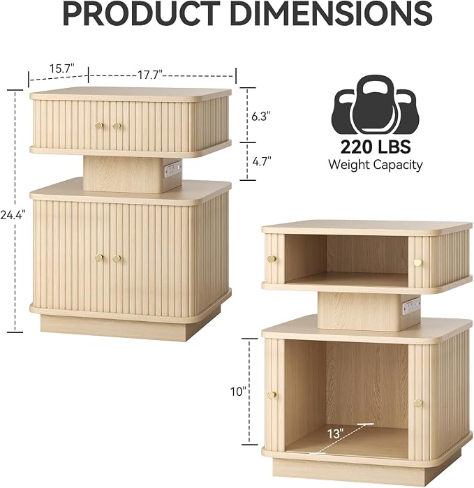 Nightstand with Charging Station, Modern Night Stand with Smart Led Light and 2 - Image 2