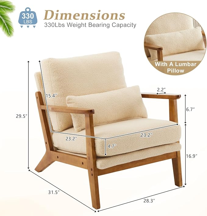 VINGLI Solid Wood Wide Armrests Accent Chair Set of 2, Upholstered Mid Century - Image 2
