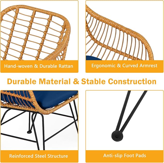 Tangkula 3 Pieces Patio Bistro Set, Rattan Conversation Set - Image 6