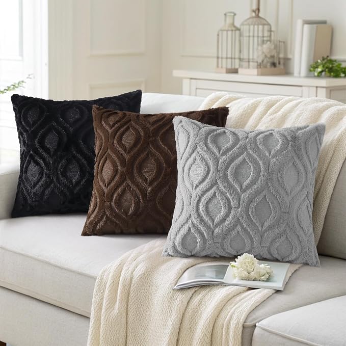 decorUhome Throw Pillow Covers 18x18 Inch Set of 2, Soft Plush Faux Wool Grey - Image 4