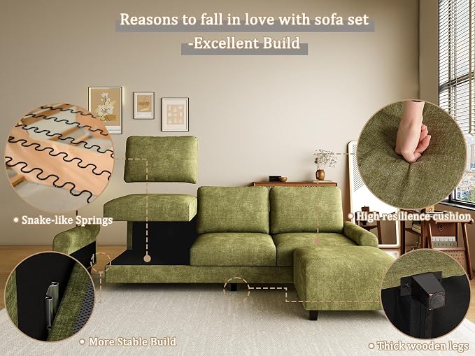 EASE MOOSE 100" Chenille L-Shaped Sectional Sofa, Modern Deep Seat Modular Couch - Image 8