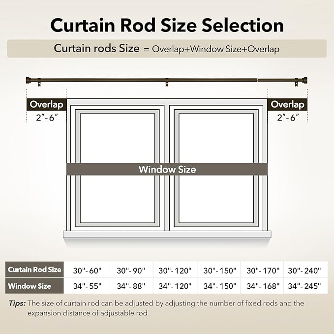IFELS Heavy Duty Curtain Rods for Windows 72 to 144 Inch, 1 Inch Bronze Window - Image 6