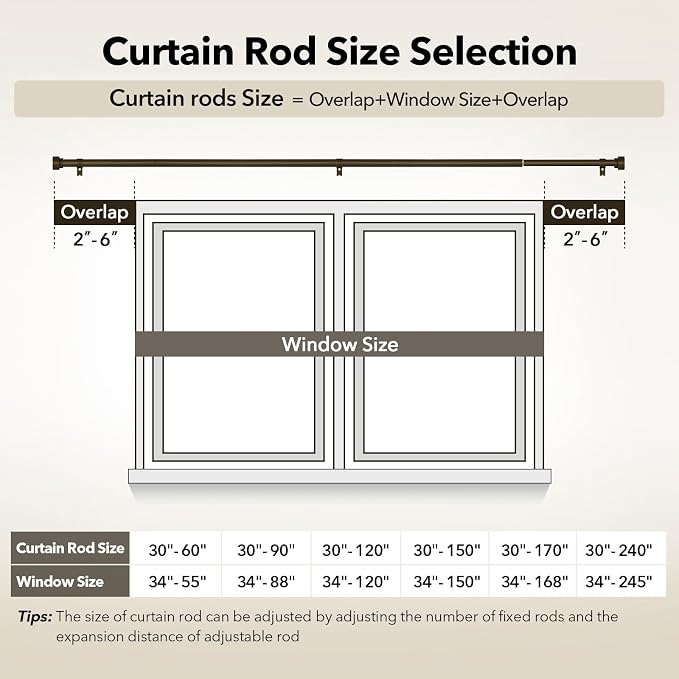 Extra Long Curtain Rods for Windows 32 to 170 Inch, 1 Inch Bronze Heavy Duty - Image 4