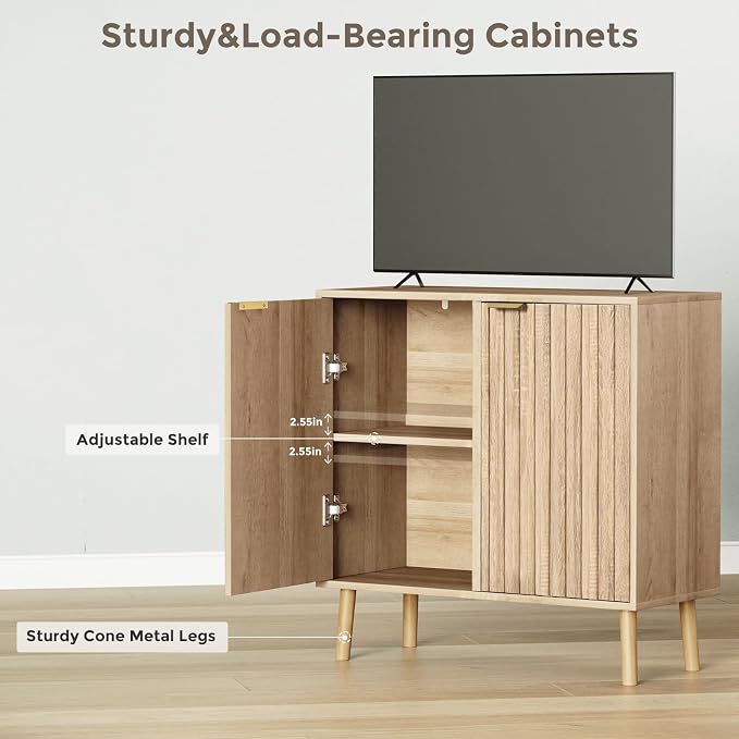 Vrullu Fluted Storage Cabinet, Free Standing Buffet, Wood Sideboard, Dining Room - Image 5