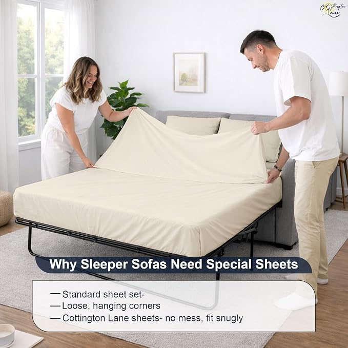 Cottington Lane Sleeper Sofa Sheets Full Size, 4 Piece Premium Quality 100% - Image 8