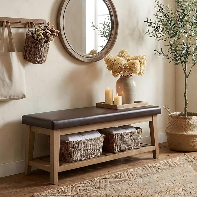 HUIMO Entryway Shoe Bench with Cushion, End of Bed Bench, Upholstered Bench by Zihanhome