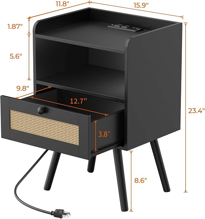 SUPERJARE Nightstands with Charging Station, Bedside Table Set of 2 with PE - Image 3