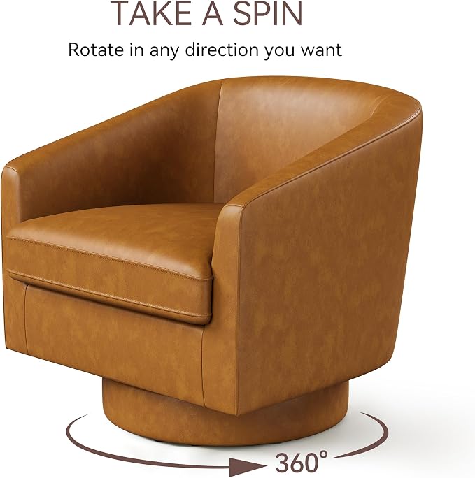 Swivel Barrel Accent Chairs Set of 2, Round Faux Leather Living Room Arm Chairs - Image 4