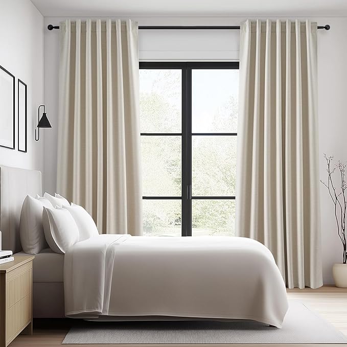 Topfinel Cream Linen Blackout Curtains 102 Inch Length 2 Panels Set - Image 7