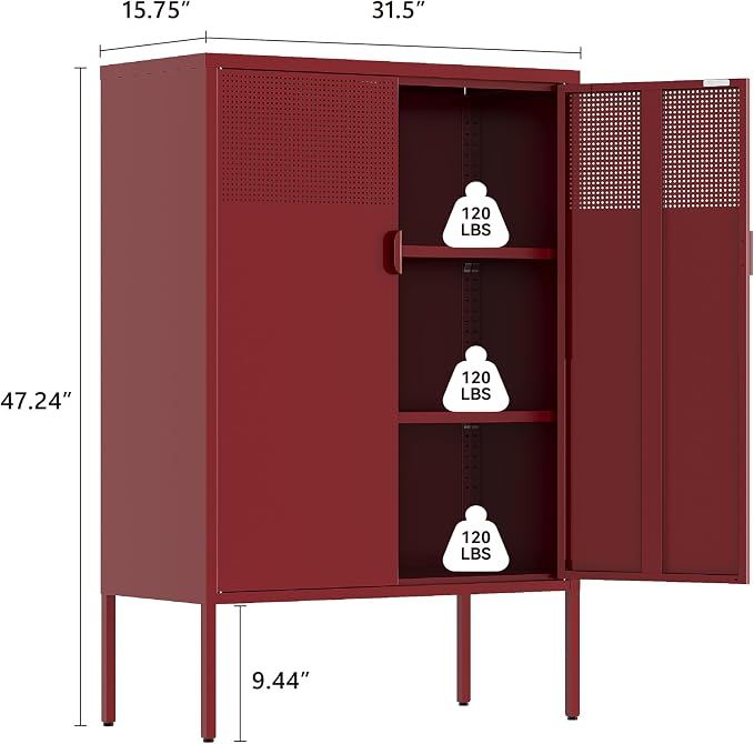Metal Storage Cabinet, 2 Door TV Stand, Metal Mesh Accent Cabinet, Magnetic - Image 3