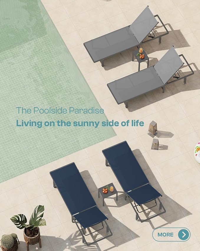 Lounge Chair Outdoor with Wheels, Aluminum Patio Chaise Lounge Chair with 5 - Image 4