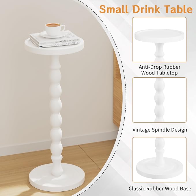 Solid Wood Drink Table, Rubber Wood‌ Small Round Side Table - Image 5