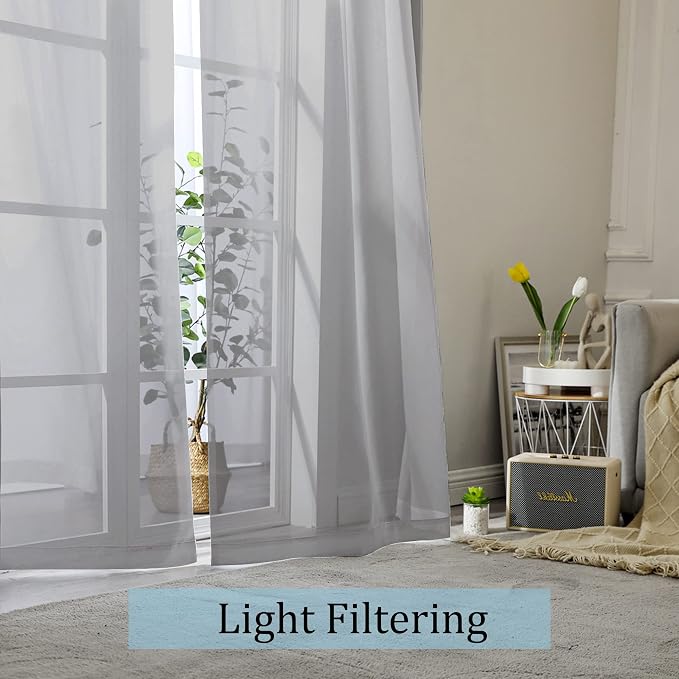 OWENIE Sheer Curtains Grey 45 Inches Long, Light Filtering Tiers - Image 3