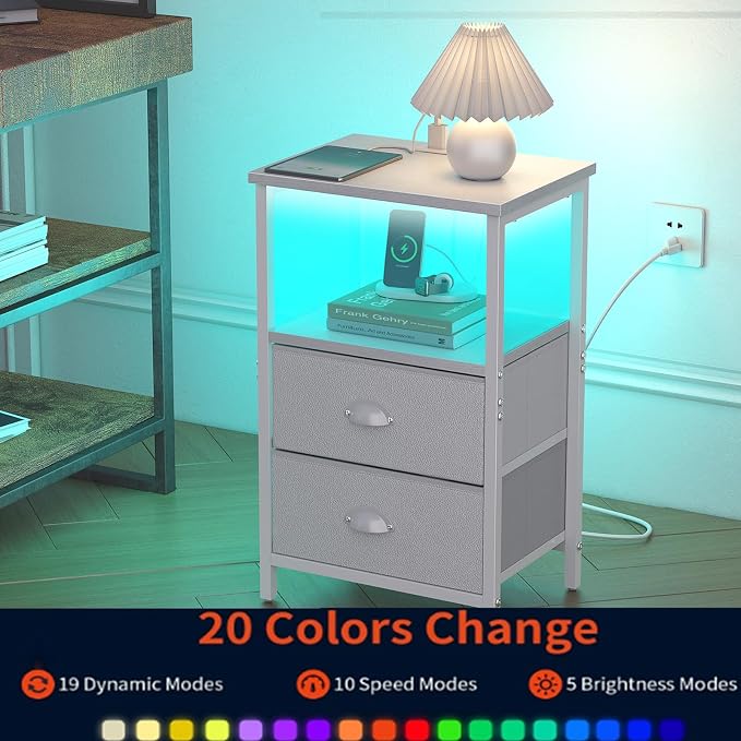 sthmec Nightstand with Charging Station, LED Night Stand Set 2, Bedside Table - Image 6