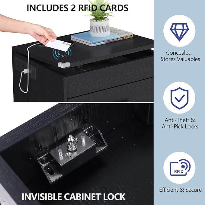 Gyfimoie Led Night Stand with Charging Station & RFID Lock Cabinet, Smart - Image 4