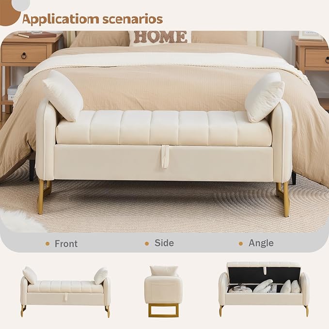 End of Bed Storage Bench, Storage Ottoman Bench - Image 6