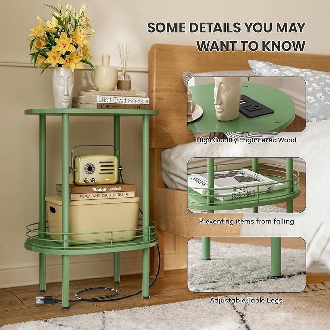 DGSANDGO Green Side Table with Charging Station, Side Tables Living Room - Image 4