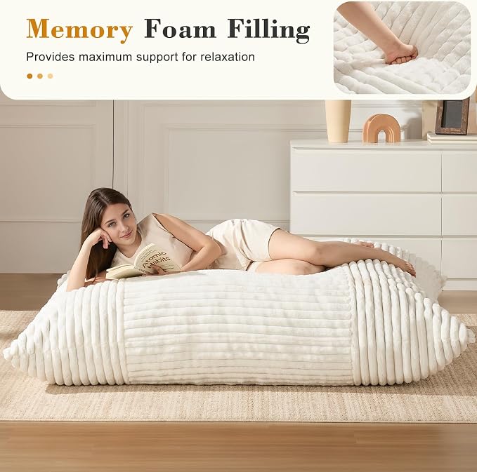 3-in-1 Giant Bean Bag Chair for Adults & Kids, Convertible Floor Sofa to - Image 2