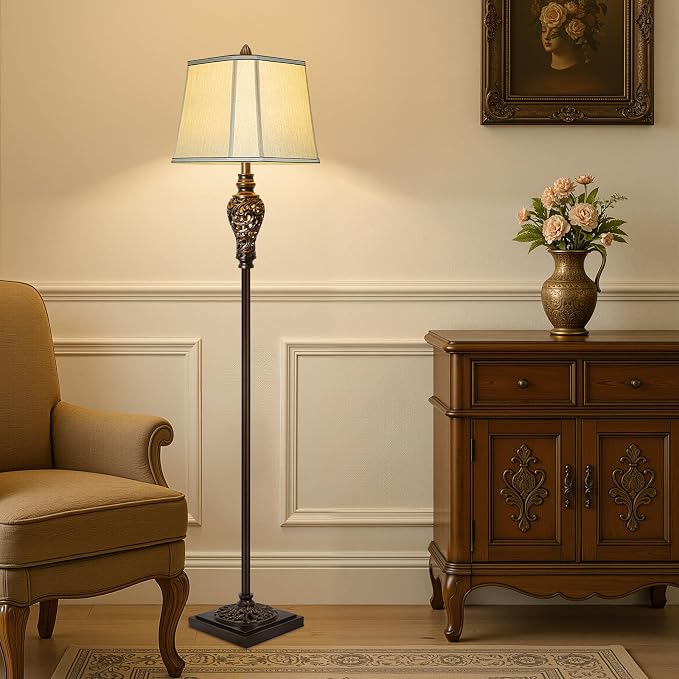 Vintage Floor Lamp with Night Light, Farmhouse Industrial Design Tall Lamp - Image 4